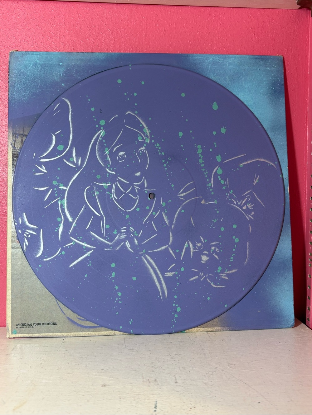 Alice in Wonderland Original Stencil Painting Repurposed Vinyl Record Album ART